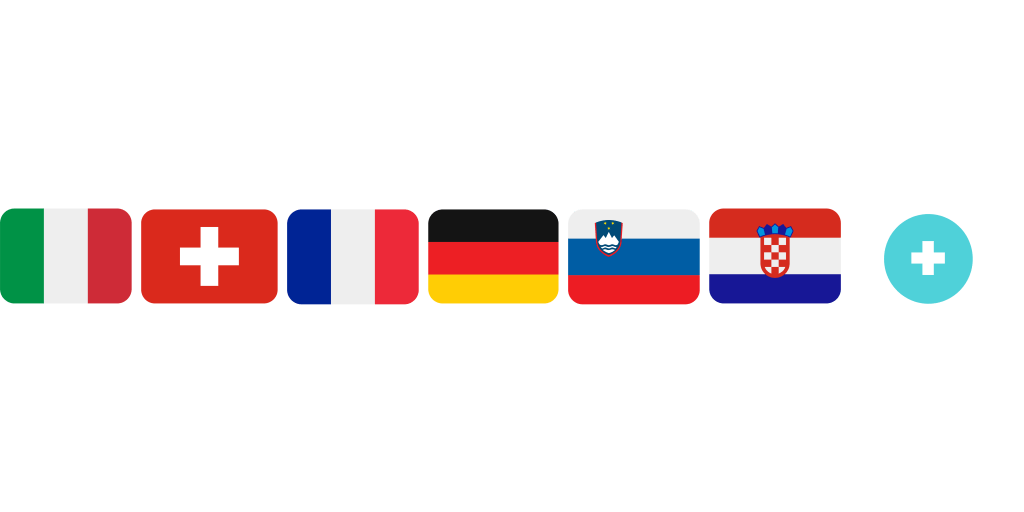 diverse bandiere europee di stati confinanti con l'Italia senza sfondo